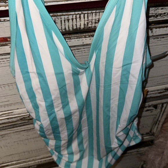 NWT Kona sol turquoise and white striped one piece with adjustable straps 18W - Picture 7 of 7